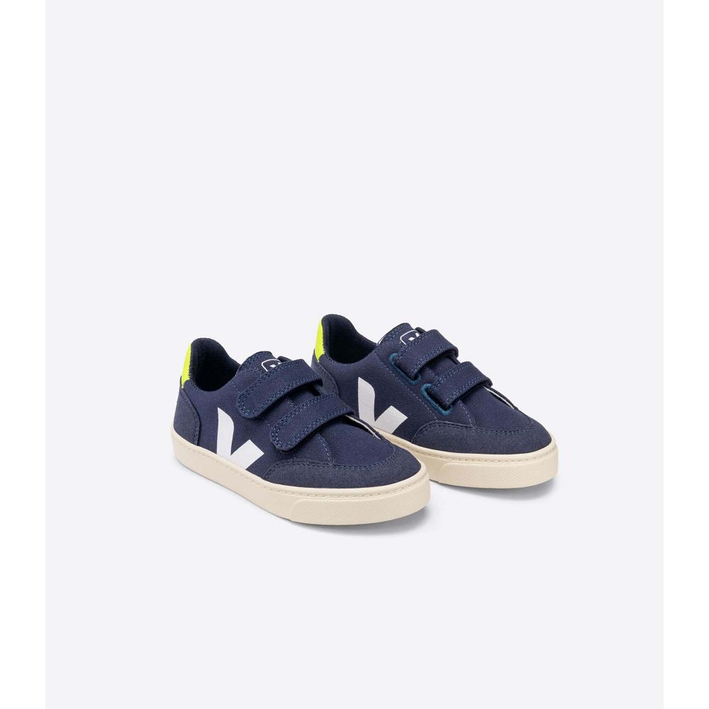 Kids' Veja V-12 CANVAS Sneakers Blue | ZA 869WNB